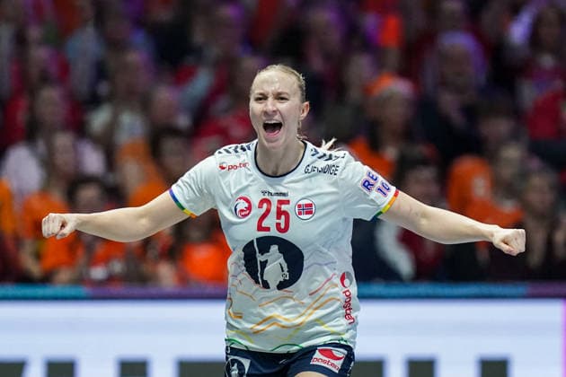 2025-12-12 Netherlands v Norway - IHF World Women s Handball Championship ROTTERDAM, NETHERLANDS - DECEMBER 12: Henny Reistad of Norway celebrates after scoring during the IHF World Women s Handball Championship match between Netherlands and Norway at Ahoy on December 12, 2025 in Rotterdam, Netherlands. Rotterdam Ahoy Netherlands Content not available for redistribution in The Netherlands directly or indirectly through any third parties. Copyright: xHenkxSeppenx