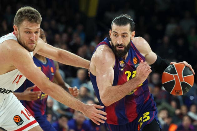 FC Barcelona, Barca v Olympiacos Piraeus - Euroleague 2025 2026 Tornike Shengelia and Sasha Vezenkov play during the match between FC Barcelona and LDLC ASVEL Villeurbanne, corresponding to round 15 of the Euroleague, at the Palau Blaugrana in Barcelona, Spain, on December 12, 2025. Barcelona Barcelona Spain  Copyright: xUrbanandsportx originalFilename:urbanandsport-fcbarcel251212_npLlN.jpg