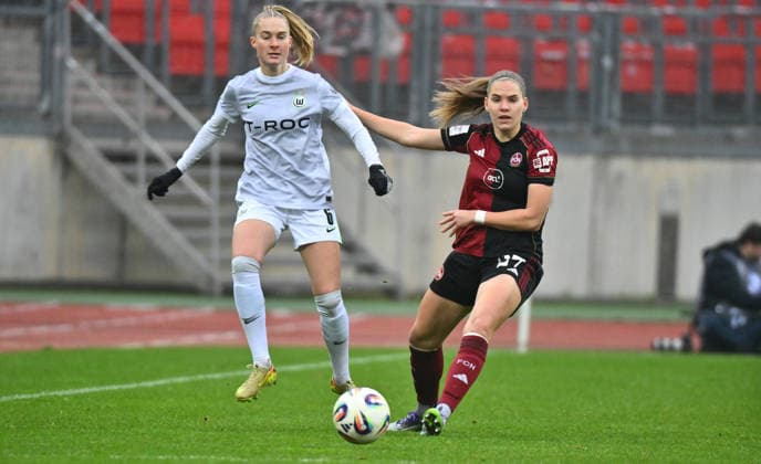 13 12 2025 Soccer Season 2025 2026 1 Google Pixel Women Bundesliga 13 Matchday 1 FC Nürnberg FCN Club Clubfrauen VfL Wolfsburg Sportfoto Zink xwoxzix Janina Minge 6, VfL Wolfsburg Beatrix Fördös Foerdoes 27, 1 FC Nürnberg FCN
