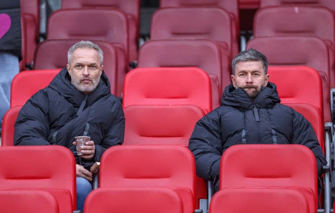 GER, Nuremberg, 1 FC Nuremberg vs VfL Wolfsburg, Google Pixel Bundesliga, Football, DFB, Season 2025 2026, Max Morlock Stadium, 13 Matchday in the picture from l national coach Christian Wück and U23 national coach Michael Urbansky Germany at the match in Nuremberg DFB DFL REGULATIONS PROHIBIT ANY USE OF PHOTOGRAPHS AS IMAGE SEQUENCES AND OR QUASI VIDEO, 13 12 2025 Copyright: HMBxMedia HendrikxHamelau