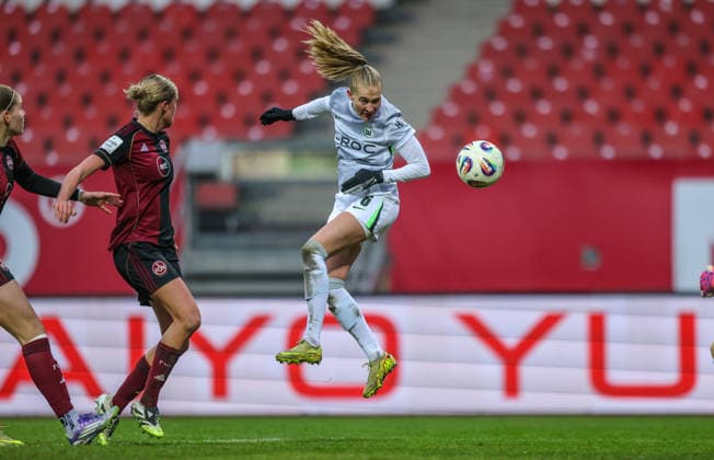 GER, Nuremberg, 1 FC Nuremberg vs VfL Wolfsburg, Google Pixel Bundesliga, Football, DFB, Season 2025 2026, Max Morlock Stadium, 13 Matchday in Picture Header Chance Janina Minge VfL Wolfsburg 6 DFB DFL REGULATIONS PROHIBIT ANY USE OF PHOTOGRAPHS AS IMAGE SEQUENCES AND OR QUASI VIDEO, 13 12 2025 Copyright: HMBxMedia HendrikxHamelau