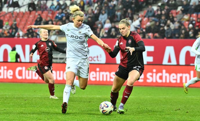 13 12 2025 Soccer season 2025 2026 1 Google Pixel Women Bundesliga 13 Matchday 1 FC Nürnberg FCN Club Clubfrauen VfL Wolfsburg Sportfoto Zink xwoxzix Lena Lattwein 8, VfL Wolfsburg Beatrix Fördös Foerdoes 27, 1 FC Nürnberg FCN