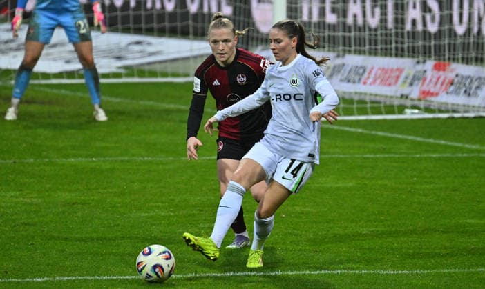 13 12 2025 Soccer season 2025 2026 1 Google Pixel Women Bundesliga 13 Matchday 1 FC Nürnberg FCN Club Clubfrauen VfL Wolfsburg Sportfoto Zink xwoxzix Franziska Mai 18, 1 FC Nürnberg FCN Smilla Vallotto 14, VfL Wolfsburg