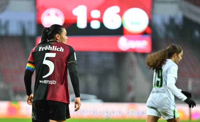 13 12 2025 Soccer season 2025 2026 1 Google Pixel Women Bundesliga 13 Matchday 1 FC Nürnberg FCN Club Clubfrauen VfL Wolfsburg Sportfoto Zink xwoxzix Clara Fröhlich Froehlich 5, 1 FC Nürnberg FCN Scoreboard with final result