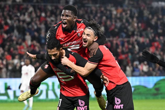 Stade Rennais FC v Stade Brestois 29 - Ligue 1 McDonald s 2025 2026 07 Breel EMBOLO (srfc) - 09 Esteban LEPAUL (srfc) - 11 Mousa TAMARI (srfc) during the Ligue 1 McDonald s match between Rennes and Brest at Roazhon Park on December 13, 2025 in Rennes, France. Rennes France  Copyright: xFEPx 776348237