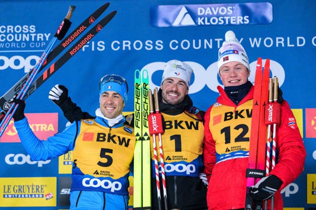 251213 Federico Pellegrino of Italy, Lucas Chanavat of France and Ben Ogden of United States celebrate on the podium after competing in the men s free technique sprint final during the FIS Cross-Country World Cup on December 13, 2025 in Davos. Photo: Maxim Thore BILDBYRAN kod MT MT0924 skidor cross-country skiing langrenn världscupen fis cross country world cup sverige fis cross-country world cup bbeng jubel norge norway *** 251213 Federico Pellegrino of Italy, Lucas Chanavat of France and Ben Ogden of United States celebrate on the podium after competing in the men s free technique sprint final during the FIS Cross Country World Cup on December 13, 2025 in Davos Photo Maxim Thore BILDBYRAN kod MT MT0924 skidor cross country skiing langrenn världscupen fis cross country world cup sverige fis cross country world cup bbeng jubel norge norway  Copyright: MAXIMxTHORE BB251213MT219