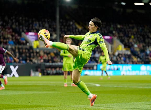 Burnley, England, 13th December 2025. Harry Wilson of Fulham in action during the Burnley vs Fulham Premier League match at Turf Moor, Burnley. Picture credit should read: Andrew Yates Sportimage EDITORIAL USE ONLY. No use with unauthorised audio, video, data, fixture lists, club league logos or live services. Online in-match use limited to 120 images, no video emulation. No use in betting, games or single club league player publications. SPI_040_AY_Burnley_Fulham SPI-4374-0040
