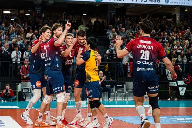 Volleyball I Men I Season 2025 2026 I Bundesliga I 8 Matchday I SVG Lüneburg FT 1844 Freiburg I 13 12 2025 SVG Lüneburg team jubilant Copyright: xLobeca Bjorn-OlexKehmx