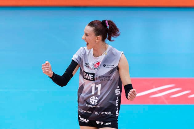 1 Volleyball Bundesliga Women Schwarz Weiss Erfurt vs Skurios Volleys Borken Erfurt 13 12 2025 Isabel Kova i 11 Schwarz Weiss Erfurt 1 Volleyball Bundesliga Women Schwarz Weiss Erfurt vs Skurios Volleys Borken Riethsporthalle Erfurt 13 12 2025 Copyright: xBEAUTIFULxSPORTS Duehringx
