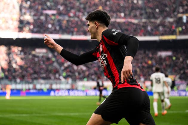AC Milan v US Sassuolo - Serie A Davide Bartesaghi of AC Milan celebrates after scoring a goal during the Serie A football match between AC Milan and US Sassuolo. Milan Italy Copyright: xNicolòxCampox
