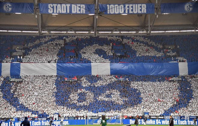 14 12 2025, xhbx, Soccer 2 Bundesliga, FC Schalke 04 1 FC Nürnberg v l Fans, Mood, Scarf, Flag, Choreography, Banner of FC Schalke 04 DFL DFB REGULATIONS PROHIBIT ANY USE OF PHOTOGRAPHS as IMAGE SEQUENCES and or QUASI VIDEO Gelsenkirchen