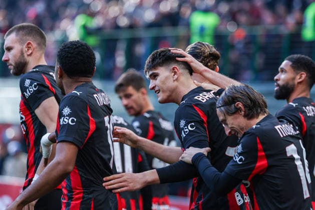 AC Milan vs US Sassuolo Serie A 2025 26 14 12 2025 Davide Bartesaghi of AC Milan celebrates after scoring a goal during Serie A 2025 26 football match between AC Milan and US Sassuolo at San Siro Stadium in Milan Copyright: xBEAUTIFULxSPORTS Carabellix