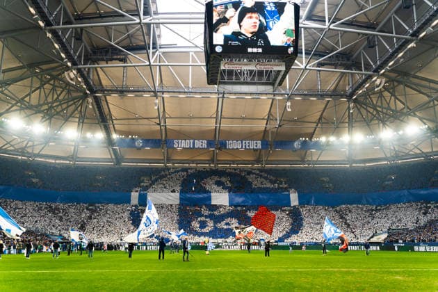 Germany 2 Bundesliga 2025 26, 14 Matchday FC Schalke 04 vs 1 FC Nürnberg 14 12 2025 Veltins Arena Gelsenkirchen, North Rhine-Westphalia Fan choreography1 Copyright: xCelinaxLeiersx