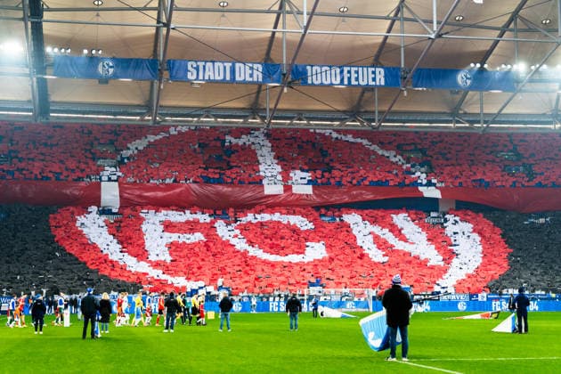Germany 2 Bundesliga 2025 26, 14 Matchday FC Schalke 04 vs 1 FC Nürnberg 14 12 2025 Veltins Arena Gelsenkirchen, North Rhine-Westphalia Fan choreography Copyright: xCelinaxLeiersx