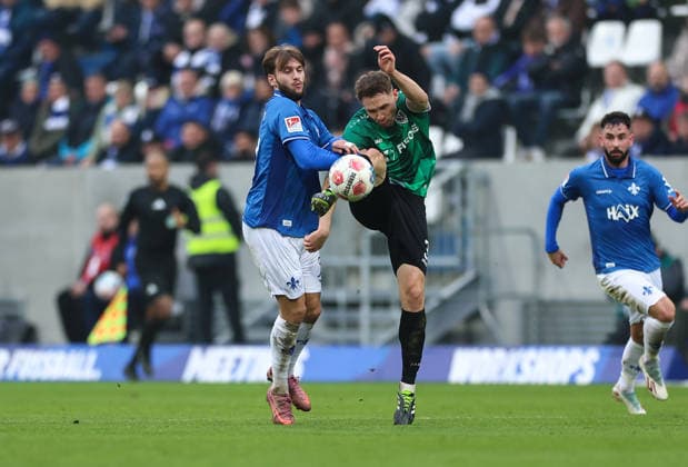 14 12 2025, Football 2 Bundesliga, SV Darmstadt 98 SC Preußen Münster, emonline, emspor, despor, v l , Killian Corredor SV Darmstadt 98 , Paul Jaeckel SC Preußen Münster DFL DFB REGULATIONS PROHIBIT ANY USE OF PHOTOGRAPHS AS IMAGE SEQUENCES AND OR QUASI VIDEO xdcx Copyright: HMBxMedia Claus