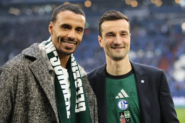 Joel Matip former football player and Matthias Tillmann CEO FC Schalke 04 at the match of the 2 Bundesliga season 2025 26 FC Schalke 04 1 FC Nürnberg Copyright Thomas Pakusch