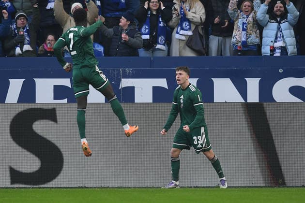 Soccer 2 Bundesliga 16 Matchday FC Schalke 04 1 FC Nürnberg on 14 12 2025 at the Veltins Arena in Gelsenkirchen Goal celebration to 1 0 by Vitalie Becker Schalke DFL regulations prohibit any use of photographs as image sequences and or quasi video xRx