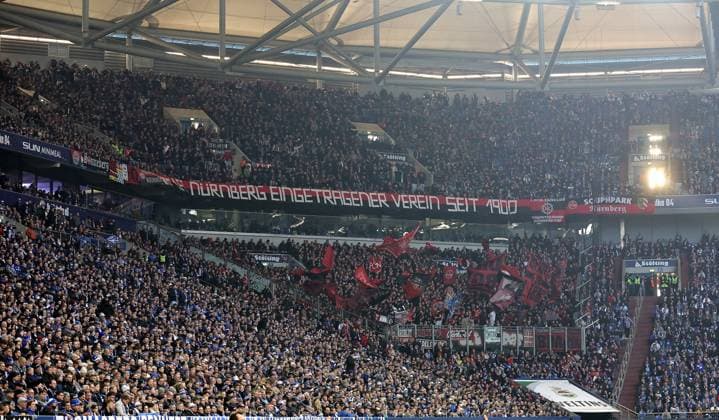 14 12 2025 Soccer Season 2025 2026 2 Soccer Bundesliga 16 Matchday FC Schalke 04 S04 Knappen 1 FC Nürnberg FCN Club Sportfoto Zink DaMa xdaxmax DFL regulations prohibit any use of photographs as image sequences and or quasi video only for editorial use Symbolbild Symbolfoto Feature Impression Clubfan Clubfans FCN Fans Fans Fans in the guest block