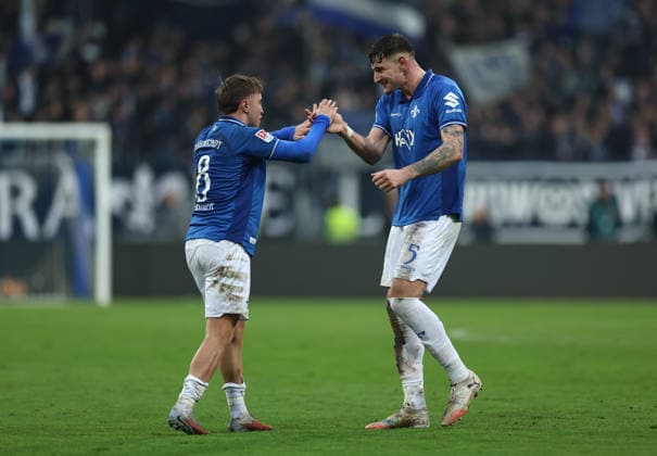 14 12 2025, Football 2 Bundesliga, SV Darmstadt 98 SC Preußen Münster, emonline, emspor, despor, v l , Luca Marseiler SV Darmstadt 98 , Matej Maglica SV Darmstadt 98 jubilant jubilant jubilant jubilant DFL DFB REGULATIONS PROHIBIT ANY USE OF PHOTOGRAPHS AS IMAGE SEQUENCES AND OR QUASI VIDEO xdcx Copyright: HMBxMedia Claus