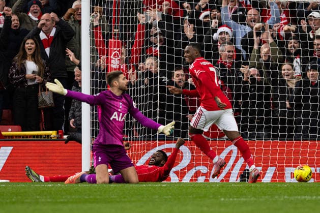 14th December 2025; The City Ground, Nottingham, England; Premier League Football, Nottingham Forest versus Tottenham Hotspur; Callum Hudson-Odoi of Nottingham Forest celebrates scoring in the 29th minute to make the score 1-0  GodfreyxPitt