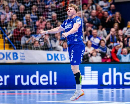 Lukas Hutecek TBV Lemgo Lippe, 02 cheers after scoring goal GER, TBV Lemgo Lippe vs THW Kiel, Handball, 1 Bundesliga, Matchday 17, Season 2025 2026, 14 12 2025 GER, TBV Lemgo Lippe vs THW Kiel, Handball, 1 Bundesliga, Matchday 17, Season 2025 2026, 14 12 2025 Lemgo Copyright: xEibner-Pressefoto JanxRollingerx EP_JSK