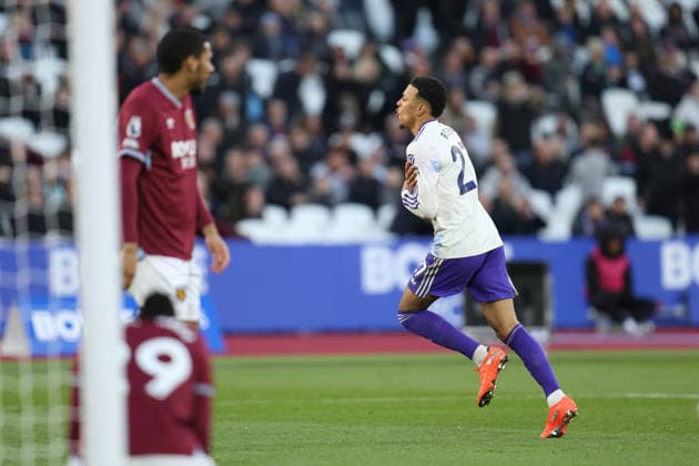 Morgan Rogers of Aston Villa celebrates after scoring during the Premier League match between West Ham and Aston Villa at London Stadium in London, England (Photo by Alexander Canillas Sports Press Photo) Copyright: xAlexanderxCanillas SPPx Sportspressphoto_SPR73543