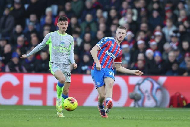 14th December 2025; Selhurst Park, Selhurst, London, England; Premier League Football, Crystal Palace versus Manchester City; Adam Wharton of Crystal Palace passing away from Phil Foden of Manchester City  KatiexChan