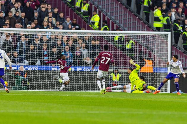 West Ham United v Aston Villa Premier League 14 12 2025. GOAL 2-2. Aston Villa forward Morgan Rogers (27) scores a goal during the Premier League match between West Ham United and Aston Villa at the London Stadium, London, England on 14 December 2025. London London Stadium England Editorial use only DataCo restrictions apply See www.football-dataco.com , Copyright: xToyinxOshodix PSI-23410-0040