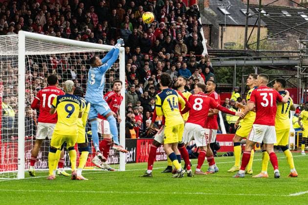 14th December 2025; The City Ground, Nottingham, England; Premier League Football, Nottingham Forest versus Tottenham Hotspur; John Victor of Nottingham Forest punches the ball clear  GodfreyxPitt