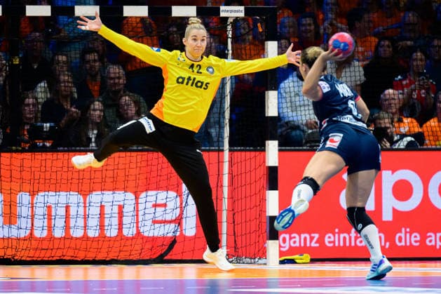 Handball, Womens World Championship, Final Germany Norway Goalkeeper Katharina Filter Germany , Nora Moerk Norway Rotterdam Ahoy Arena Netherlands