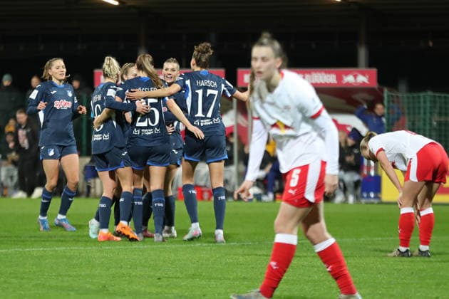 Google Pixel Womens Bundesliga, RB Leipzig TSG Hoffenheim 14 12 2025 Goal Hoffenheim cheers after scoring 0 1 Soccer, Google Pixel Womens Bundesliga, Season 2025 2026, Matchday 13 RB Leipzig vs TSG 1899 Hoffenheim on 14 12 2025, Training Center Cottaweg, Leipzig DFB REGULATIONS PROHIBIT ANY USE OF PHOTOGRAPHS AS IMAGE SEQUENCES AND OR QUASI VIDEO Copyright: xBEAUTIFULxSPORTS JanxKaeferx