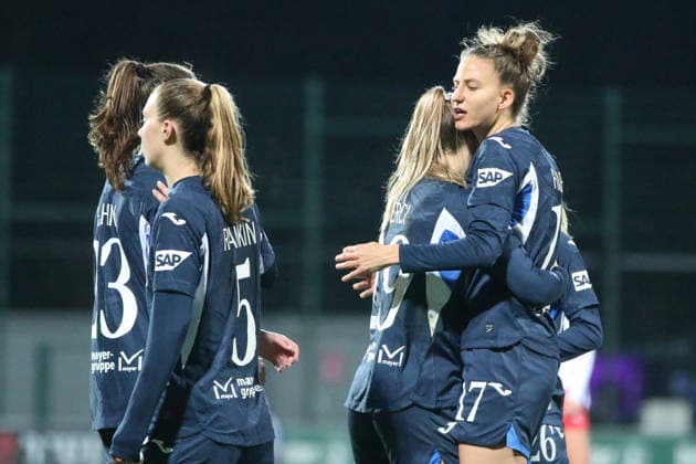 14 12 2025 Soccer Women 2025 2026 Google Pixel Women Bundesliga 13 Matchday RB Leipzig TSG Hoffenheim RB Training Center at Cottaweg Leipzig TSG Hoffenheim celebrating after the victory in Leipzig Leipzig Saxony Germany