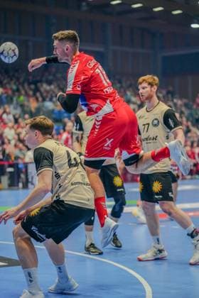 Scene with Florian Drosten 18 MT Melsungen and Johannes Wasielewski 77 Bergischer HC Florian Drosten 18 MT Melsungen and Johannes Wasielewski 77 Bergischer HC in action Copyright: xMichaelxSchäferx