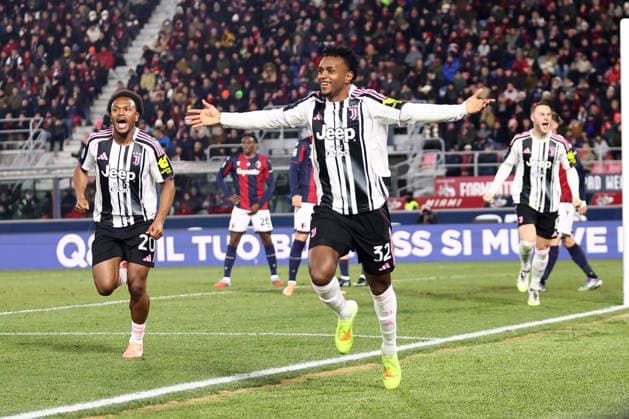 Serie A Bologna FC - Juventus Fc Juan David Cabal of Juventus Fc celebrates after scoring a goal during the Serie A match beetween Bologna FC and Juventus Fc at Stadio Renato Dall Ara on December 14 2025 in Bologna Italy . Bologna Stadio Renato Dall Ara Italy Copyright: xMarcoxCanonierox
