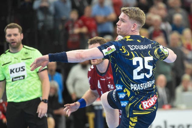 Handball I Men I Season 2025 2026 I Bundesliga I 17 Matchday I SG Flensburg Handewitt Rhein Neckar Löwen I 14 12 2025 Haukur Thrastarson 25, Rhein Neckar Löwen Copyright: xLobeca JanxKirschnerx
