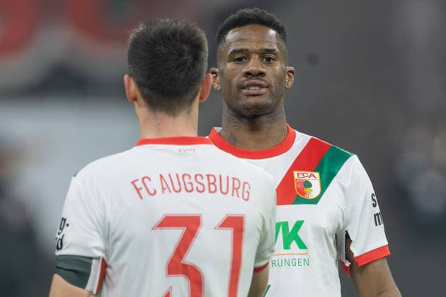 Eintracht Frankfurt FC Augsburg, 1 FBL Samuel Essende FC Augsburg, 9 and Keven Schlotterbeck FC Augsburg, 31 Bundesliga match between Eintracht Frankfurt and FC Augsburg on December 13, 2025 at Deutsche Bank Park in Frankfurt am Main , Frankfurt am Main Hessen Germany Deutsche Bank Park