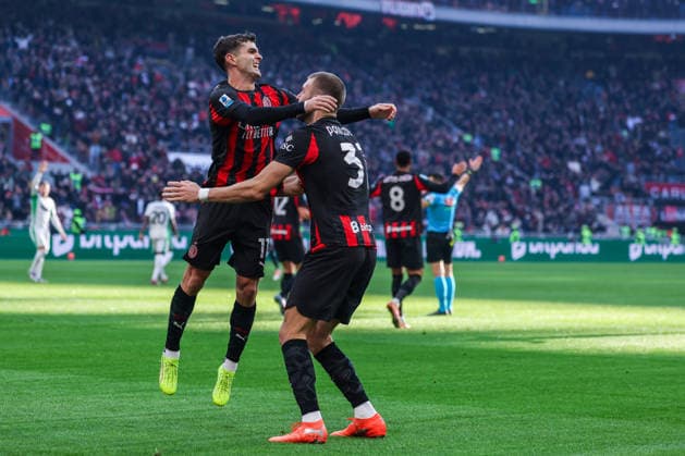 AC Milan vs US Sassuolo Serie A 2025 26 14 12 2025 Christian Pulisic of AC Milan celebrates after scoring a later disallowed goal during Serie A 2025 26 football match between AC Milan and US Sassuolo at San Siro Stadium in Milan Copyright: xBEAUTIFULxSPORTS Carabellix