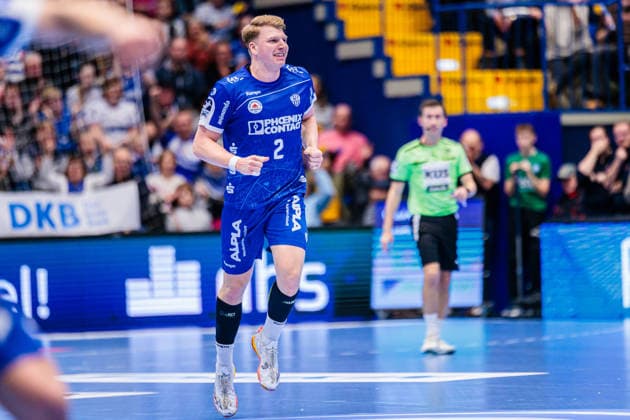 Lukas Hutecek TBV Lemgo Lippe, 02 cheers after scoring goal GER, TBV Lemgo Lippe vs THW Kiel, Handball, 1 Bundesliga, Matchday 17, Season 2025 2026, 14 12 2025 GER, TBV Lemgo Lippe vs THW Kiel, Handball, 1 Bundesliga, Matchday 17, Season 2025 2026, 14 12 2025 Lemgo Copyright: xEibner-Pressefoto JanxRollingerx EP_JSK