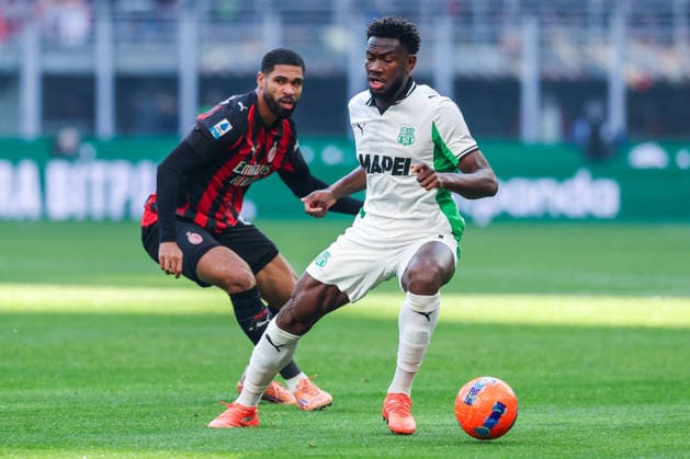 Fali Cande of US Sassuolo seen in action during Serie A 2025 26 football match between AC Milan and US Sassuolo at San Siro Stadium in Milan  Copyright: xFabrizioxCarabelli IPAxSportx xipa-agency.netx xx IPA_69186245 IPA_Agency_IPA69186245
