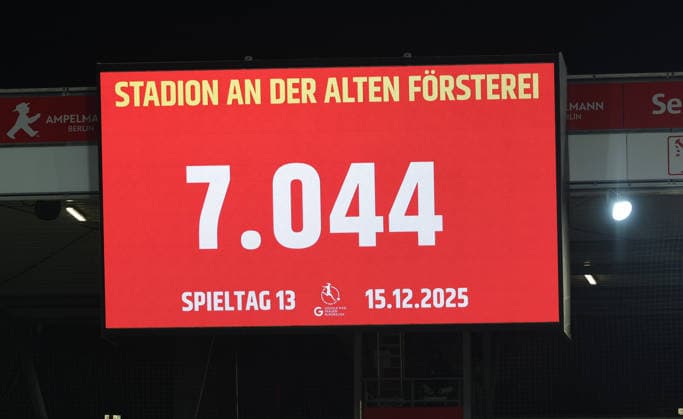 Scoreboard with number of spectators 7044 Sport Football Soccer Women Womens Bundesliga 13 Matchday Season 2025 2026 15 12 2025 1 FC Union Berlin vs SG Eintracht Frankfurt SGE DFL regulations prohibit any use of photographs as image sequences and or quasi video