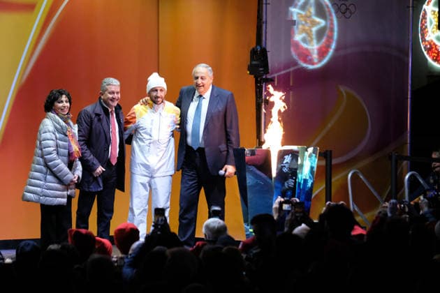 The Olympic Torch arrives in Palermo during the Olympic Torch Relay for the Olympic Winter games, Winterspiele,Spiele, Summer games Milano Cortina 2026 in Palermo, Italy, on 15 December 2025; in the photo: Olympic torch lit and Mayor of Palermo  Copyright: xFedericoxSerra IPAxSportx xipa-agency.netx xx IPA_69195640 IPA_Agency_IPA69195640