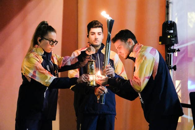 The Olympic Torch arrives in Palermo during the Olympic Torch Relay for the Olympic Winter games, Winterspiele,Spiele, Summer games Milano Cortina 2026 in Palermo, Italy, on 15 December 2025; in the photo: Lighting of the Olympic torch Milano Cortina 2026  Copyright: xFedericoxSerra IPAxSportx xipa-agency.netx xx IPA_69195666 IPA_Agency_IPA69195666