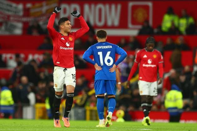 Casemiro of Manchester United, ManU celebrates scoring to make it 2-1 and celebrates Manchester United v AFC Bournemouth, Premier League, Football, Old Trafford, Manchester, UK - 15 Dec 2025Manchester Old Trafford United Kingdom EDITORIAL USE ONLY No use with unauthorised audio, video, data, fixture lists, club league logos or live services. Online in-match use limited to 120 images, no video emulation. No use in betting, games or single club league player publications. Copyright: xPaulxCurrie Shutterstockx 16112816bp