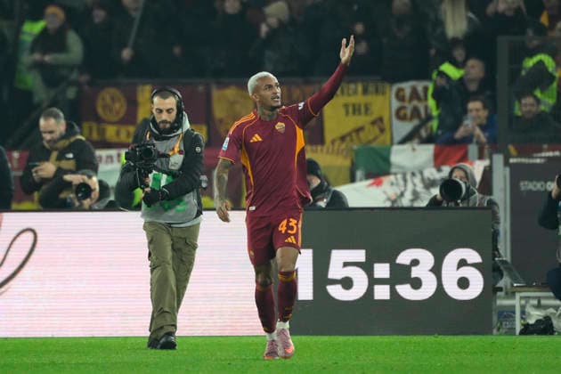 Roma™s Wesley celebrates after scoring the goal 1-0 during the Serie A Enilive soccer match between AS Roma and Como 1907 at the Rome s Olympic stadium, Italy - Monday, December 15, 2025. - Soccer.  Copyright: xFabrizioxCorradetti LaPressex