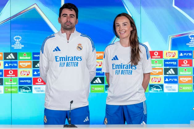 December 16, 2025, Madrid, Madrid, Spain: Pre-match press conference, PK, Pressekonferenz for the Women s Champions League match between REAL MADRID WOMEN Vs. FOOTBALL CLUB TWENTE, CAROLINE WEIR of Real Madrid Femenino CF and coach PAU MARC QUESADA. december 16, 2025, Valdebebas, Madrid, Spain. Madrid Spain - ZUMAc312 20251216_zsp_c312_012 Copyright: xOscarxManuelxSanchezx