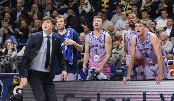Coaches Pedro Calles, Malte Delow, Alex O Connell, Anton Nufer Sport Basketball Champions League CL Men Season 2025 2026 16 12 2025 ALBA Berlin vs BC Sabah Baku