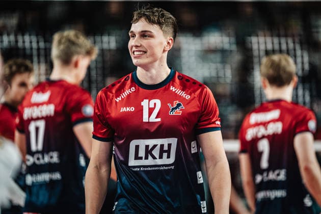 Volleyball Men Season 2025 2026 1 Volleyball Bundesliga Men DVV Pokal Semi-Final SVG Lüneburg vs SWD powervolleys Düren 16 12 2025 Santeri Välimaa 12, SVG Lüneburg Lüneburg LKH Arena Niedersachsen Germany
