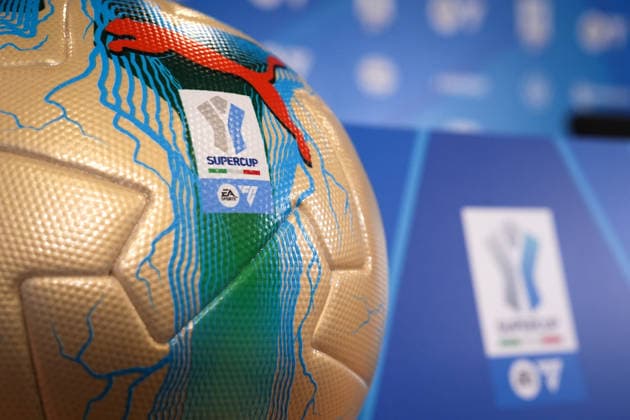 The official ball of competition during AC Milan press conference, PK, Pressekonferenz at Al Awwal Park Stadium in Riyadh, Saudi Arabia - EA Sports FC italian Supercup 2025 2026 - Soccer - Wednesday December 17, 2025  Copyright: xMassimoxPaolone LaPressex