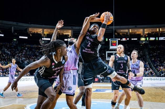 Basketball Berlin 16 12 2025 Season 2025 2026 Basketball Champions League BCL Alba Berlin Sabah BC Baku Keith Jordan Sabah, No 02 J wan Roberts Alba Berlin, No 13 Jean Marc Pansa Sabah, No 27 li