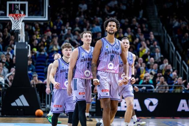 Basketball Berlin 16 12 2025 Season 2025 2026 Basketball Champions League BCL Alba Berlin Sabah BC Baku Jubel Alba Norris Agbakoko Alba Berlin, No 17 Bennet Hundt Alba Berlin, No 33 Alex O Connell Alba Berlin, No 03 Justin Bean Alba Berlin, No 34